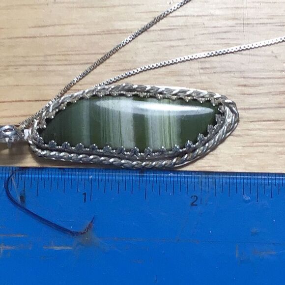 Necklace, Green Banded Agate and Sterling Silver Pendant, NEW, Handmade, Artisan - Picture 5 of 5